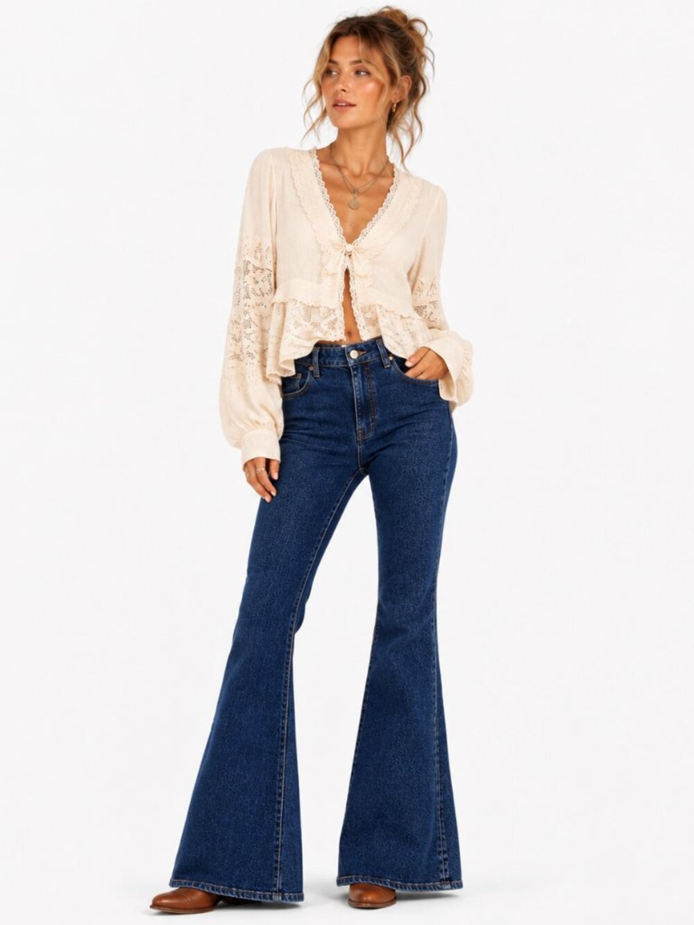 Show Me Your Mumu Hawn Flare‎ Jeans Womens 25x35 High Rise Bell Bottom Boho 70s